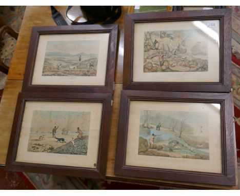 4 Hunting prints in oak frames 