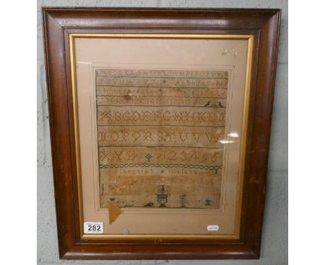 Early framed sampler by Margret Oulsnam dated 1803 - Approx. IS 26cm x 29cm 