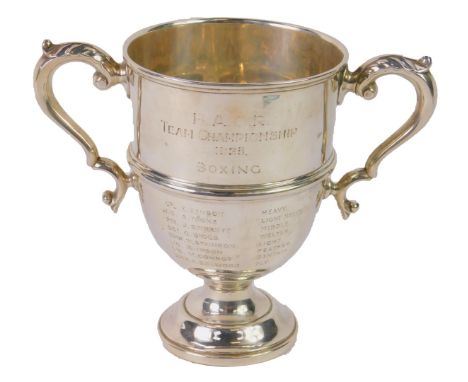 A George V silver military boxing trophy, of twin handled baluster form, engraved BAOR Team Championship 1925, with names of 