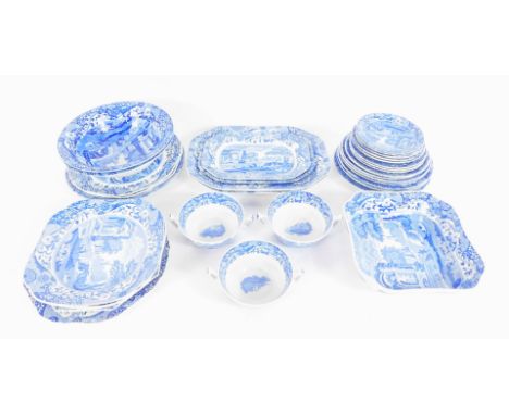 A group of Copeland Spode pottery, transfer decorated in blue and white in the Italian pattern, comprising meat platters, pla