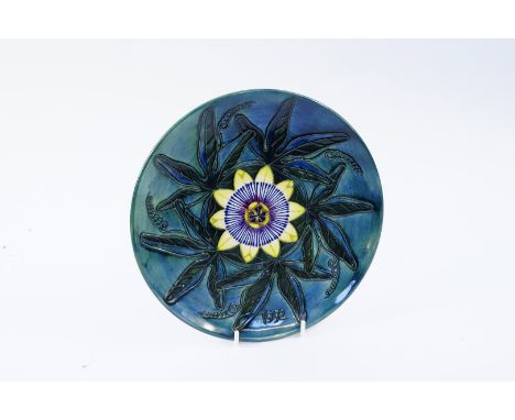 A Moorcroft Pottery Year Plate 1992 decorated in the Passion Flower pattern, second series, first edition, 276/500, boxed wit