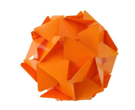 A 1970's orange plastic kit form ceiling light, of angular circular form, 39cm diameter.
