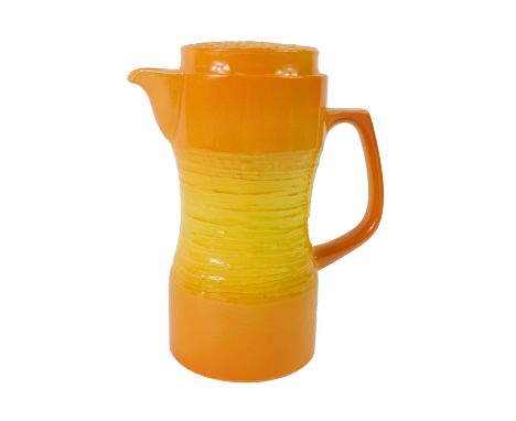 A Carltonware vintage 1960's orange coffee jug, with lid, of waisted volcanic form, printed mark, 22cm high.