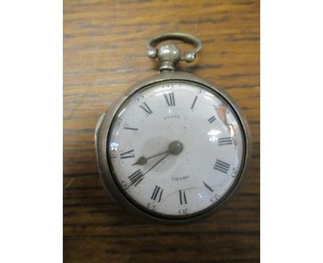 An 18th century silver pair cased fusee verge pocket watch, the movement and dial signed Richard (Rich) Stone, Thame, pierced