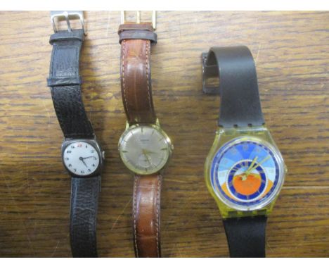 A silver cased wristwatch, Optima gents wristwatch with subsidiary dial at 6, and a Swatch watch 