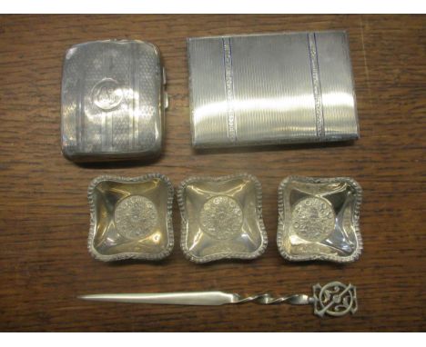 A selection of Continental and English silver to include a '900' silver cigarette case with blue enamel line and floral engra