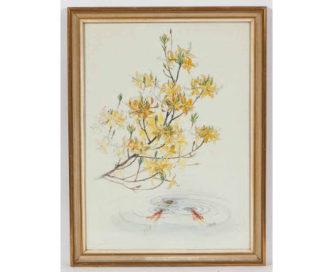 * STUART M ARMFIELD (1916 - 2000),
YELLOW AND GREEN FLOWERS OVER A POND
watercolour, signed
74cm x 54cm
Framed and glazed