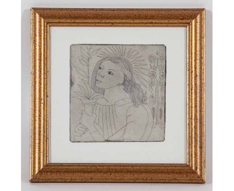 * DAMIAN HENRY (SCOTTISH),
VASE
etching
15.5cm x 15.5cm
Framed and under glass
Label verso:  William Hardie Limited, Glasgow