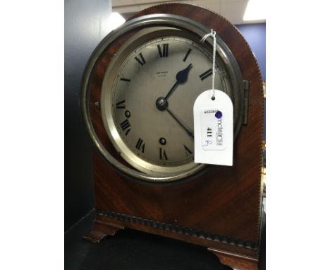 EARLY TWENTIETH CENTURY QUARTER STRIKING MAHOGANY MANTEL CLOCK retailed by James Weir, Glasgow, unsigned three train movement