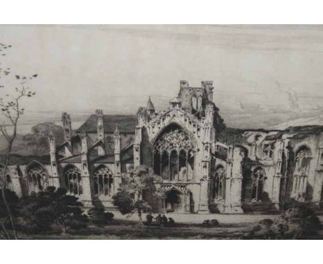 ALBANY E. HOWARTH A.R.E (1872-1936), MELROSE ABBEY etching, signed in pencil 50.5cm x 61cm Mounted,framed and under glass