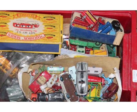 LARGE COLLECTION OF VINTAGE MODEL TOY VEHICLES
including Match box, Dinky, and other brands, twelve cars in boxes (two boxes)