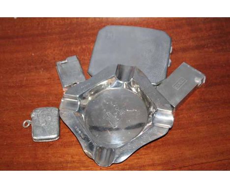 SELECTION OF SILVER SMOKING RELATED ITEMS
including a silver ash tray, awarded as a prize by Malone Golf Club, a silver cigar