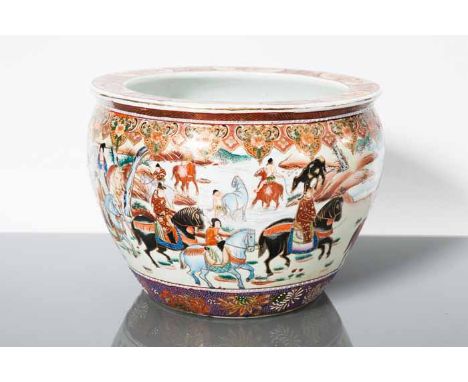 LARGE JAPANESE SATSUMA PLANTER
with figural decoration to the exterior and fish to the interior, 32cm diameter 