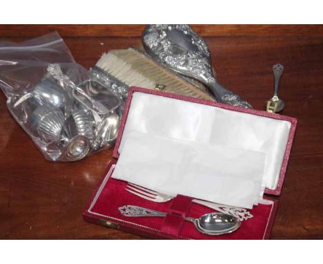 LARGE SELECTION OF SILVER ITEMS
including a pair of vineous embossed clothes brushes, a Rococo revival embossed hair brush, a