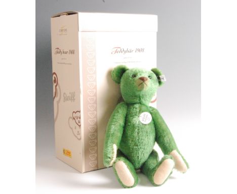 A modern Steiff Teddy Bear 1908 , in green mohair with button to ear and white tag no. 408540, limited edition no. 00108/3000