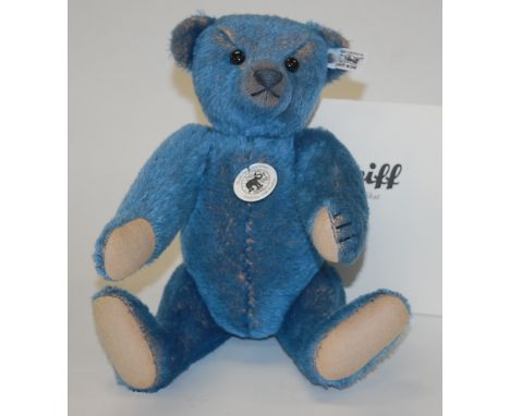 A modern Steiff teddy-bear 'Replica 1908', in blue mohair, with button in ear, jointed limbs, limited edition No.395 of 1908,