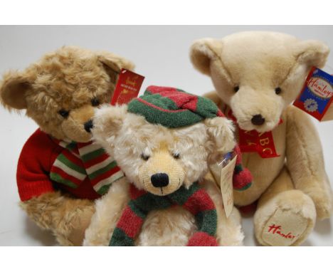 A collection of assorted modern bears and soft toys , to include Harrods Archie bear 2010 , John Lewis Lewis bear, Ty Beany B