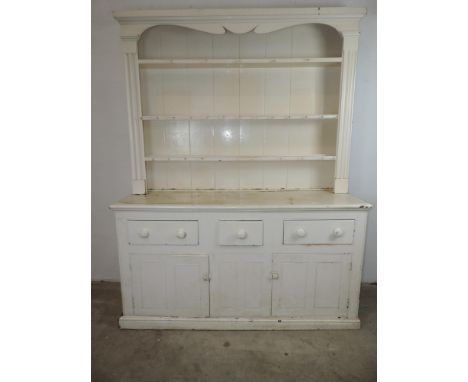 19th Century Painted Pine Open Shelf Dresser - Three Drawers over Two Cupboards - 69x 24x 90" 