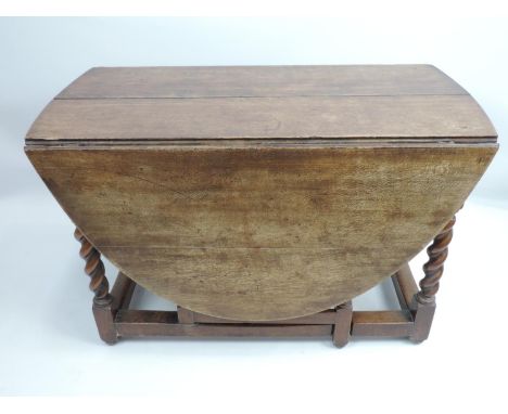 Victorian Oak Gate Leg Barley Twist Table with Single Drawer 
