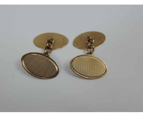 9ct Gold Cuff Links with Engine Turned Decoration - 6.3gms 