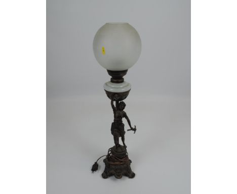 Continental Spelter Figurine Lamp - 28" High with Shade 