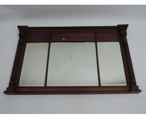 Edwardian Mahogany Inlaid Oval Mantel Mirror with Reeded Columns - 32x53” 