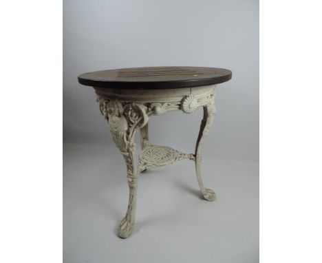 Period Cast Iron Pub Table Base depicting Female Figures in Floral Surrounds Raised on Claw Feet - Shelf under Marked ME  - 2