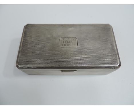 1931 Hallmarked Silver Cigarette Box with Engine Turned Design and Engraving to Top 