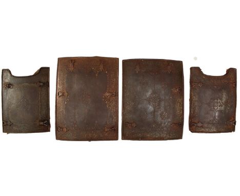 A LATE 18TH OR EARLY 19TH CENTURY INDO-PERSIAN CHAR AINA OR CHEST ARMOUR, comprising two large rectangular form convex associ