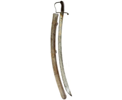 A 1796 PATTERN LIGHT CAVALRY OFFICER'S SWORD, 83cm curved blade decorated with scrolling foliage, a mounted cavalry officer. 