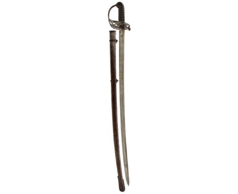 A 4TH BOMBAY RIFLES OFFICER'S SWORD, 82cm pipe backed blade with spear point etched with crowned bugle horns, regimental titl