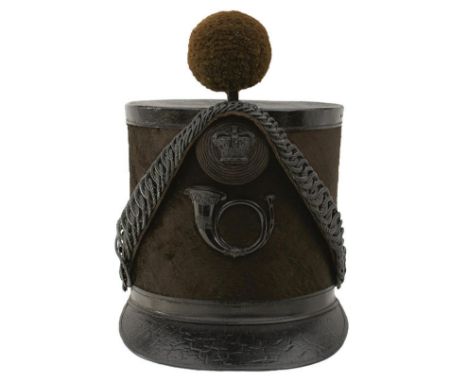A GOOD AND SCARCE CRIMEAN WAR PERIOD RIFLE BRIGADE OFFICER'S 1844-1855 ALBERT PATTERN SHAKO, the black beaver skin covered bo