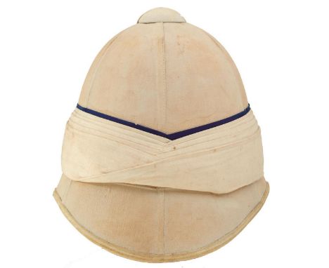 A RARE ROYAL MARINE OR NAVAL OFFICER'S FOREIGN SERVICE HELMET, the white six panel body with white five pleat and single blue