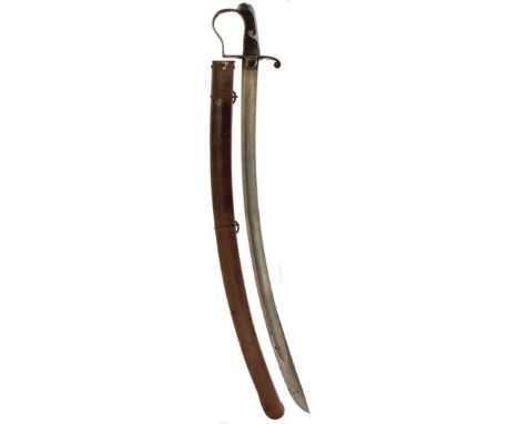 A SCARCE 1796 PATTERN LIGHT CAVALRY OFFICER'S ETCHED AND GILT SWORD, 85cm curved fullered blade etched to the tip with a fals