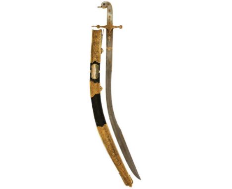 AN IMPORTANT GEORGIAN PRESENTATION MAMELUKE OF CHARLES WILLIAM VANE-STEWART, 80.5cm sharply curved trophy kilij blade with go