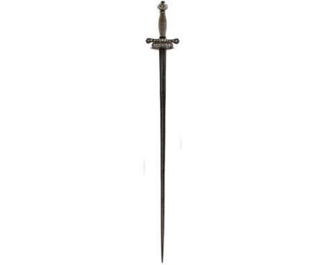 A SILVER ENCRUSTED ENGLISH SMALL SWORD OR LIGHT RAPIER WITH 1553 DATED BLADE, 74.75cm flattened diamond section blade chisell