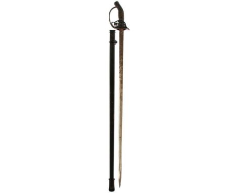 A PRUSSIAN MODEL 1899 INFANTRY OFFICER'S SWORD, 86cm double fullered blade, patinated, regulation black painted hilt incorpor