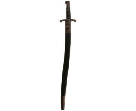 AN 1856 PATTERN BAYONET, together with a 1917 dated American bayonet, both with scabbards, and an 1874 dated Chassepot bayone