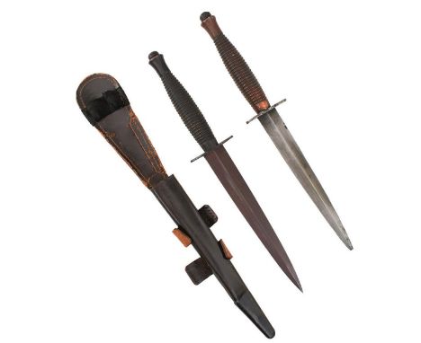 A THIRD PATTERN COMMANDO KNIFE OR DAGGER, 17.5cm flattened diamond section blacked blade, regulation blackened ribbed copper 