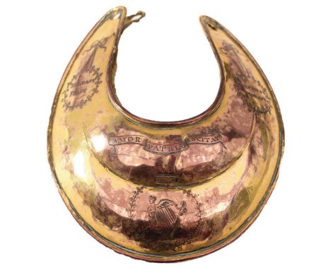 A SCARCE FIRST BELFAST VOLUNTEERS OFFICER'S GORGET, the stepped body with turned rim pierced and engraved on each arm BELFAST