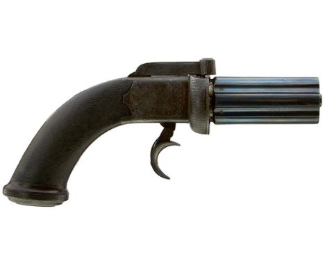 A SCARCE 120-BORE SIX-SHOT PERCUSSION COOPER'S IMPROVED FOLDING TRIGGER PEPPERBOX REVOLVER, 3inch re-blued fluted barrels, bo