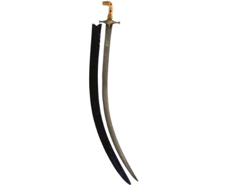 A FINE 18TH CENTURY PERSIAN SHAMSHIR, 87cm sharply curved Wootz damascus blade inlaid with  a gold cartouche, characteristic 