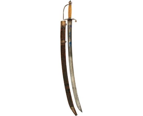 A GEORGIAN OFFICER'S SILVER HILTED HANGER, 69cm curved blade decorated with scrolling foliage and a crowned GR cypher, highli