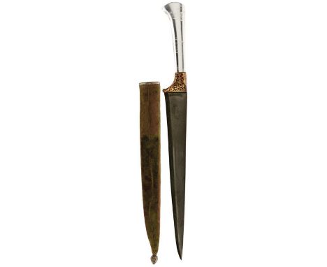 A LATE 19TH OR EARLY 20TH CENTURY ROCK CRYSTAL HILTED KARD, 20.5cm heavy Wootz damascus blade, characteristic hilt, the colla