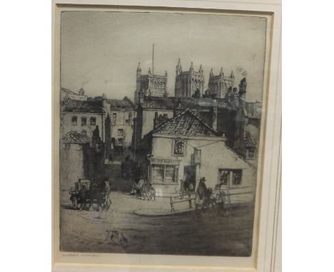 AFTER DOROTHY WOOLLAND "Bristol Cathedral", black and white etching, signed in pencil lower left