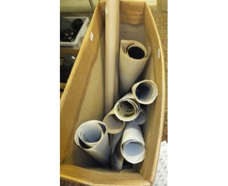 A box containing a collection of vintage posters including "CND - Hiroshima: It Could Happen Again", "Coventry Air Pageant Ma