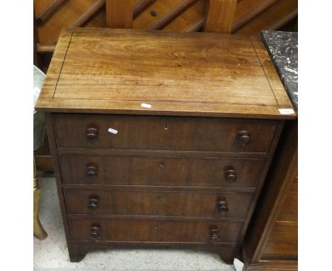 A mahogany chest of four long graduated drawers with turned knob handles, on bracket feet (commode conversion)