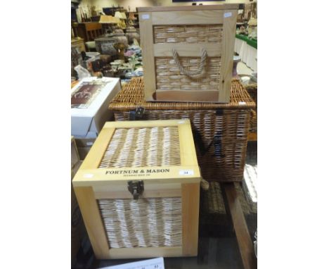 A wicker Fortnum & Mason's hamper, together with two wicker and pine framed Fortnum & Mason's hampers