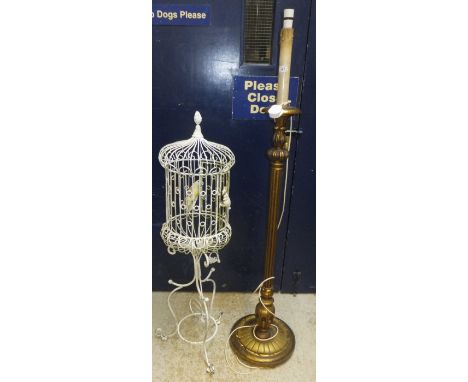 A painted iron birdcage and a giltwood standard lamp