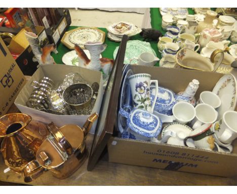 A box of assorted china wares to include Portmeirion "Botanic Garden" mugs, Spode "Italian" pattern teapot and coffee pot, et